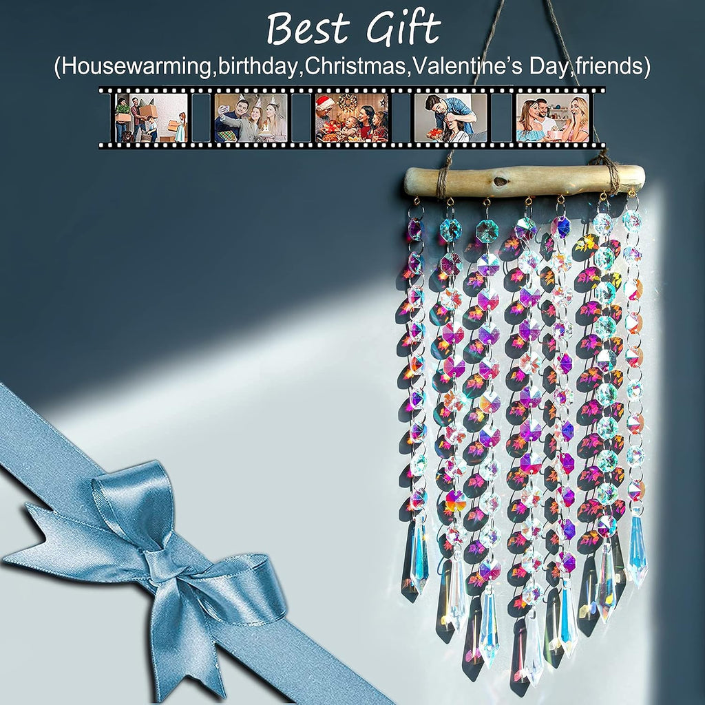 13 Inch Crystal Wind Chime, Hanging Prism Suncatcher Decor - Crystal Wind Chime with Colorful Glass Bead Chain