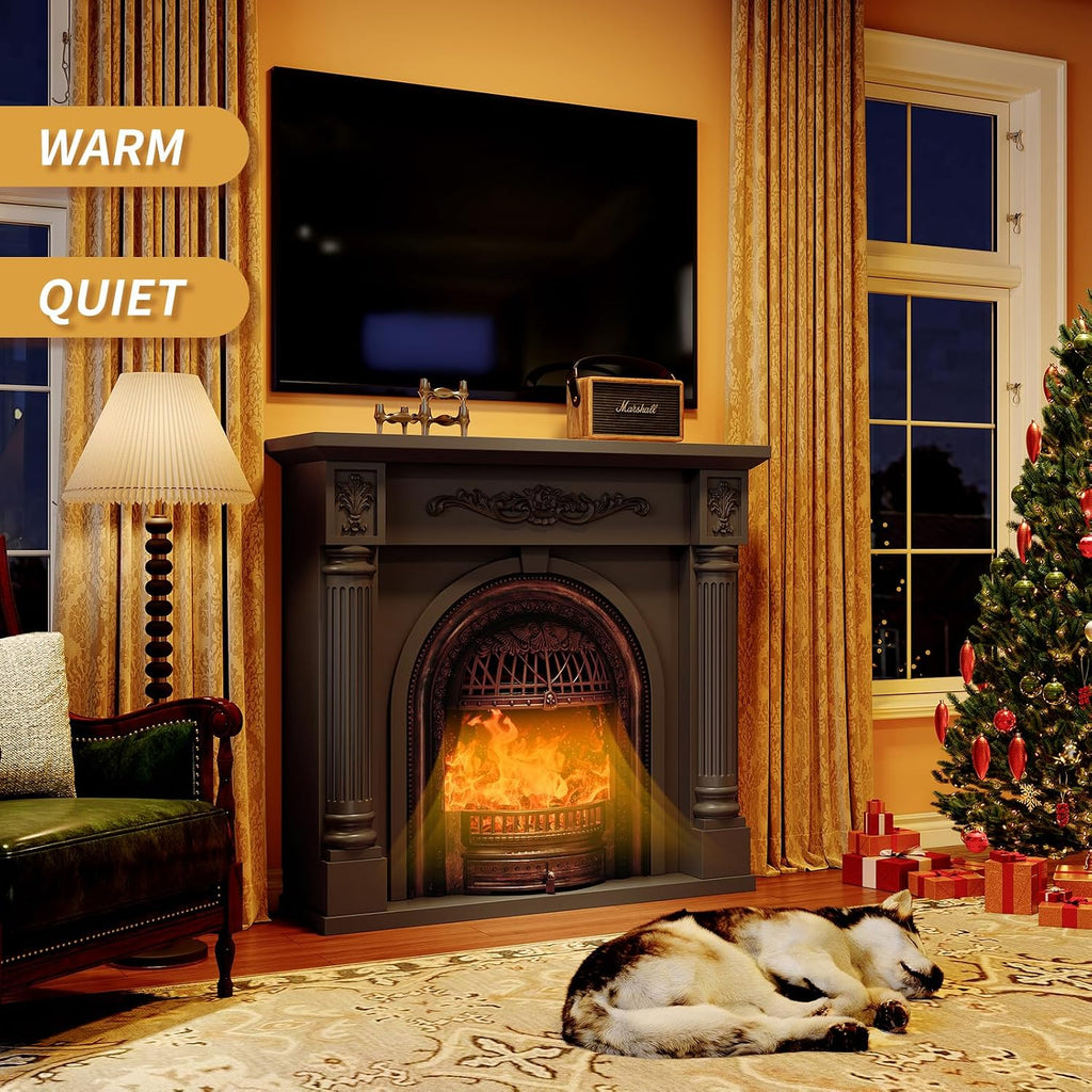 45 Inch Electric Fireplace with Mantel, Solid Wood Fireplace TV Stand, Roman Column Fireplace Entertainment Center