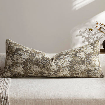 Pack of 1 Vintage Floral Lumbar Pillow Covers 14x36 Boho Farmhouse Accents Chenille Rectangular Decorative Throw