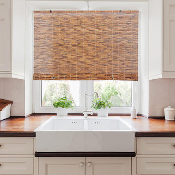 Light-Filtering Cord-Free Bamboo Reed Roll-Up Blind Shades for Windows Manual Roman Blinds Coffee