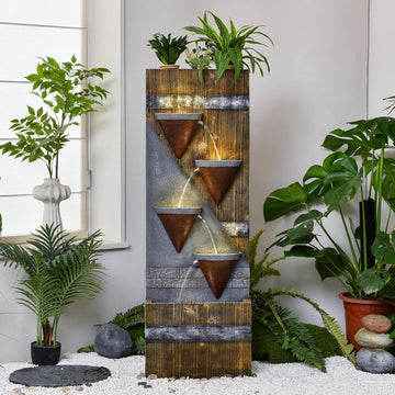 49.21" Outdoor Garden Water Fountain with Lights Floor-Standing 4 Tiers Cascading Large Waterfall Fountain