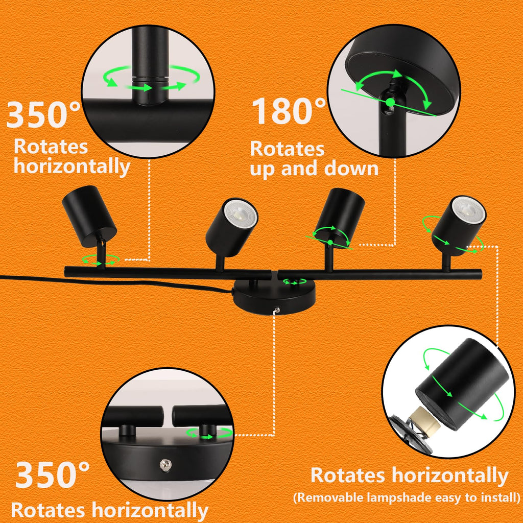 Plug in Track Lighting Kit, 80cm LED 4 Light Kitchen Track Lighting, Corded Wall Light with 16.4ft Cord, 4 Way