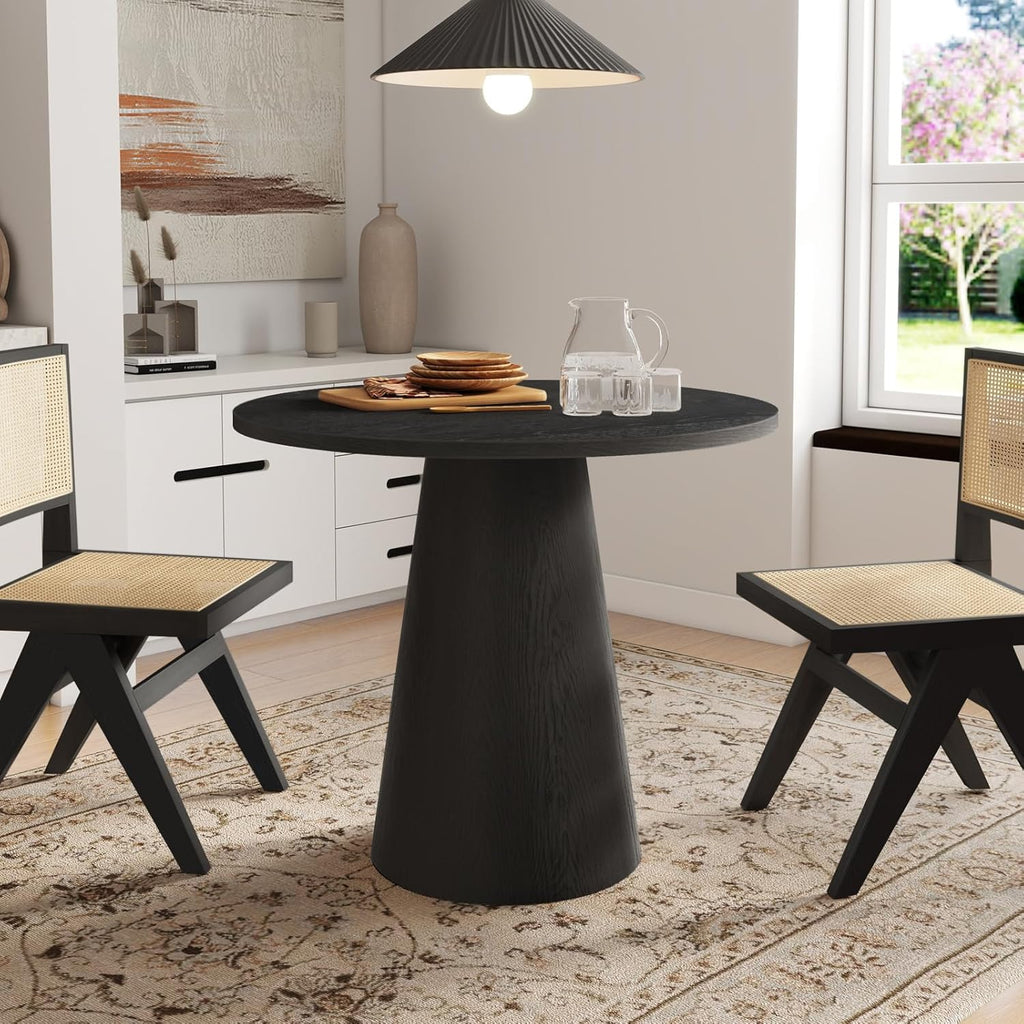 Round Dining Table Wood for 2-4, Modern Farmhouse Kitchen Table, 35'' Small Circle Dining Tables with Pedastal for