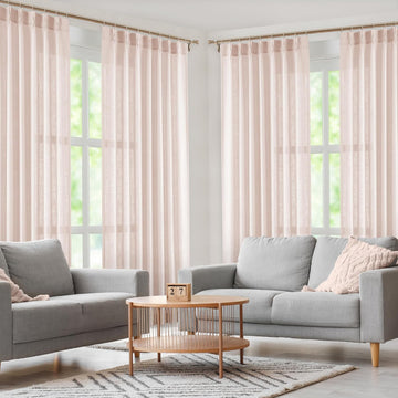 Pink Bailey Pinch Pleat Light Filtering Curtain Panels,Boho Textured Semi Sheer Drapes Window