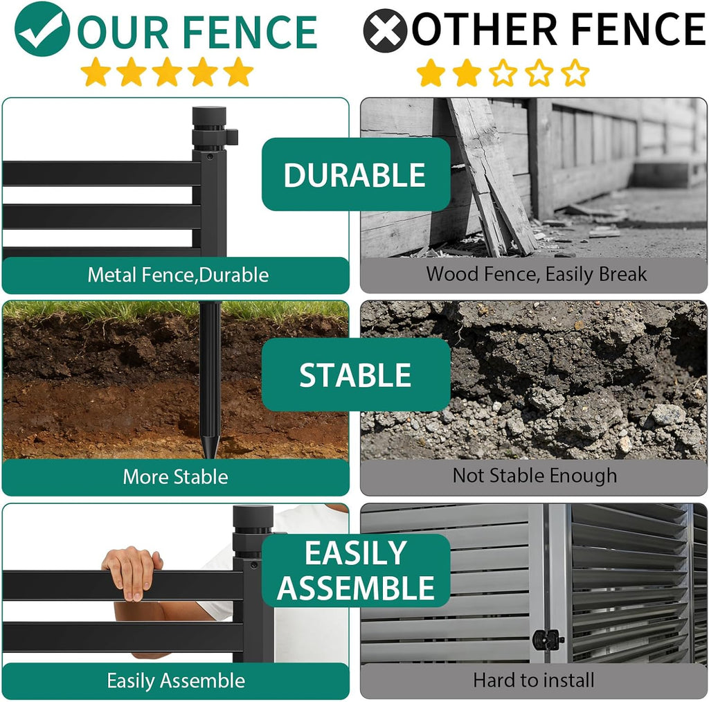 3 Pack Privacy Fence Panels for Outside, 48" h x 106" w No-Dig Metal Garden Fencing, Rustproof Decorative Panels for