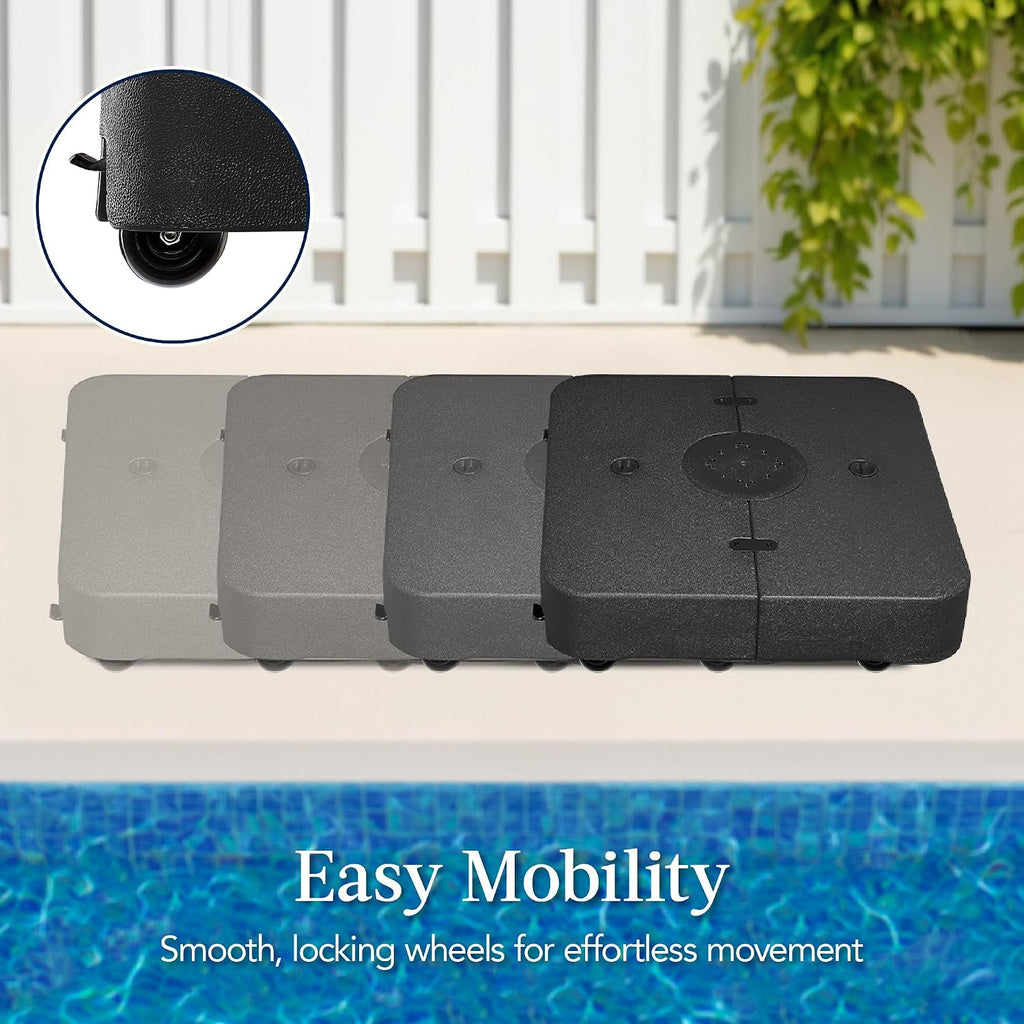 330lb Mobile Cantilever Offset Patio Umbrella Base, Universal Fit Heavy-Duty Outdoor Portable Stand w/Wheels Locks