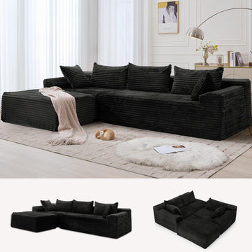 110" L-Shaped Modular Sectional Sofa with Chaise, Boneless Comfy Corduroy Fluffy Couch with Deep Seat and Side Pockets