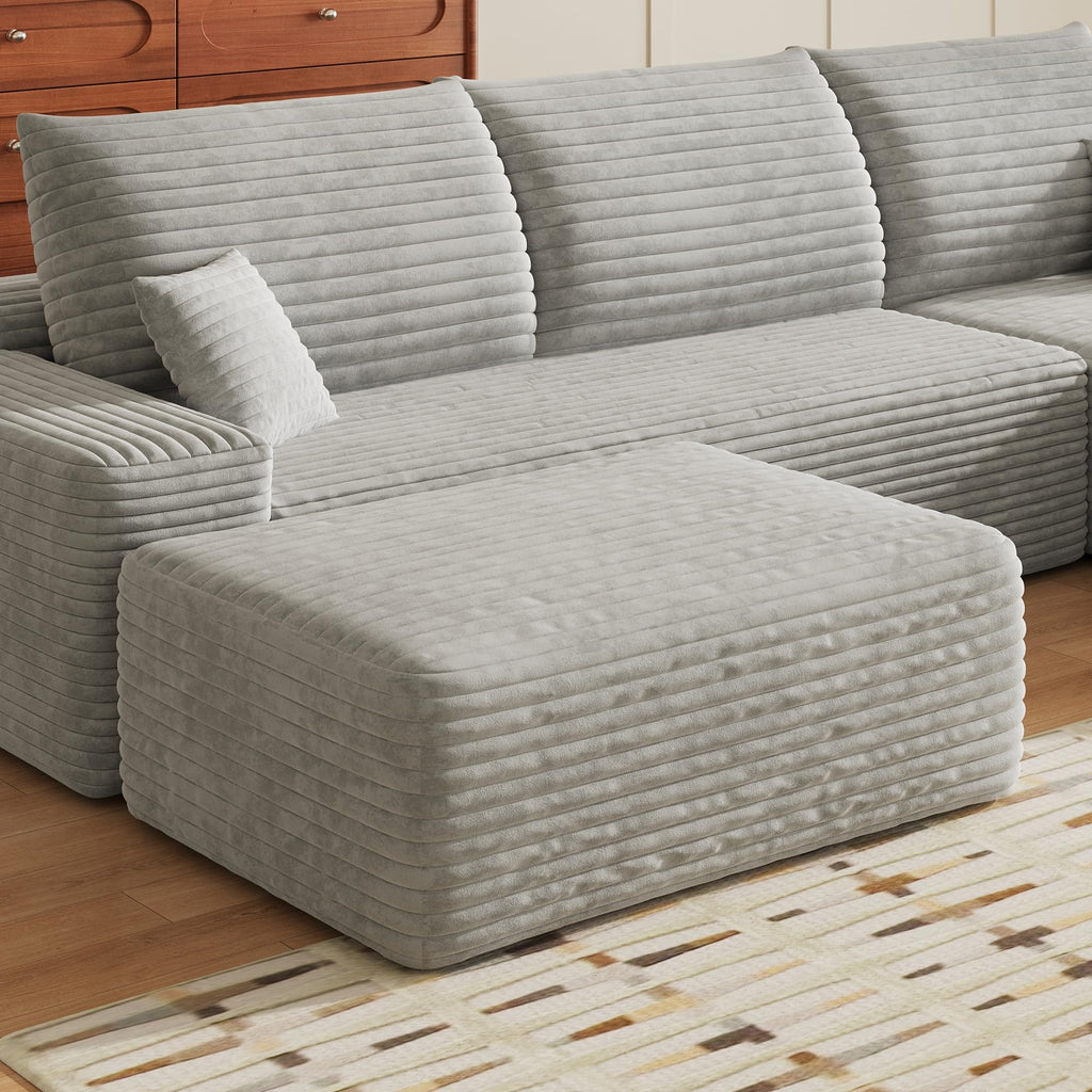 135" U Shaped Sectional Couch with Ottoman, Large Sectional Couches, Plush Corduroy Convertible Sleeper Sofa
