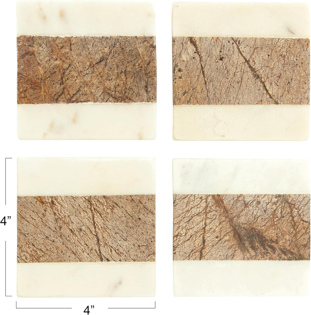 Square Marble Coasters with Jute String ( Pieces) - Set of 4