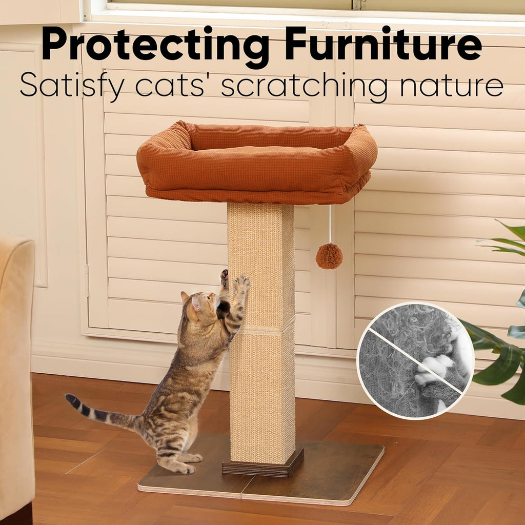 Cat Scratching Post, Retro-Style Tall Scratch Posts with Perch for Infoor Cats Adults