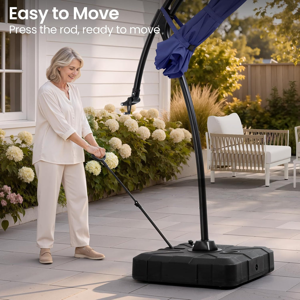 9-11FT Offset Cantilever Umbrella with 350LBS Wheeled Base Included | 360-degree adjustment, Aluminum & iron fra - RYHH