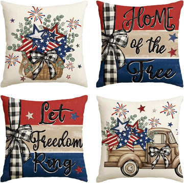 Let Freedom Free Eucalyptus Stars Fireworks Car Throw Pillow Covers, 18 x 18 Inch 4th of July Patriotic Independence