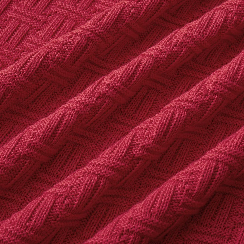 100% Cotton Knitted Throw Blanket Couch Cover Blanket(31 x 40 Inches, Red)