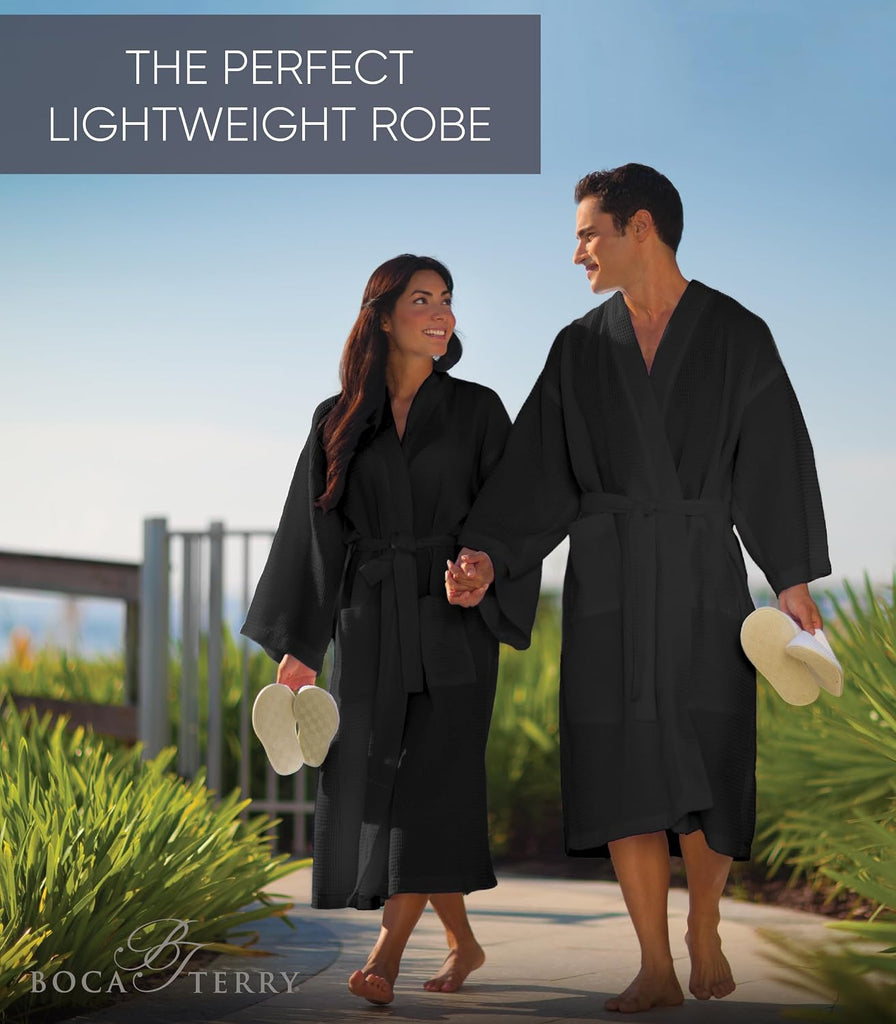 Women's Waffle Robe by Boca Terry, Lightweight Summer Robe, Cotton Blend | Soft, kimono style waffle bathrobe, knit