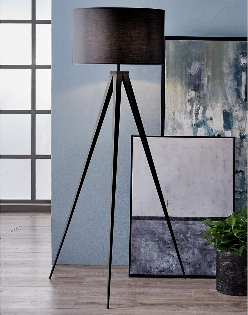 Versanora Romanza Modern LED Tripod Floor Lamp Tall Standing Light with Drum Shade Metal Legs Study Reading Bedroom