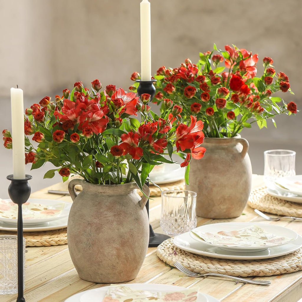 Ceramic Flower Vase 7.6 inch Farmhouse Rustic Vase Decorative Pottery Terracotta Vases