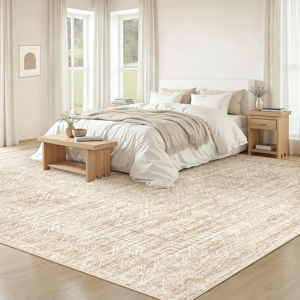 Living Room Rugs: Washable Moroccan Geometric Boho Rug Farmhouse Non Slip Stain Resistant Large Rug Low Pile