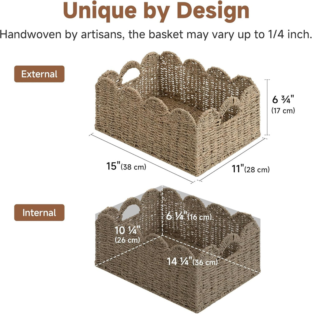 Scalloped Seagrass Baskets, Hand-woven Rattan Baskets with Built-in Handles, Cute Baby Basket , Basket for Organizing