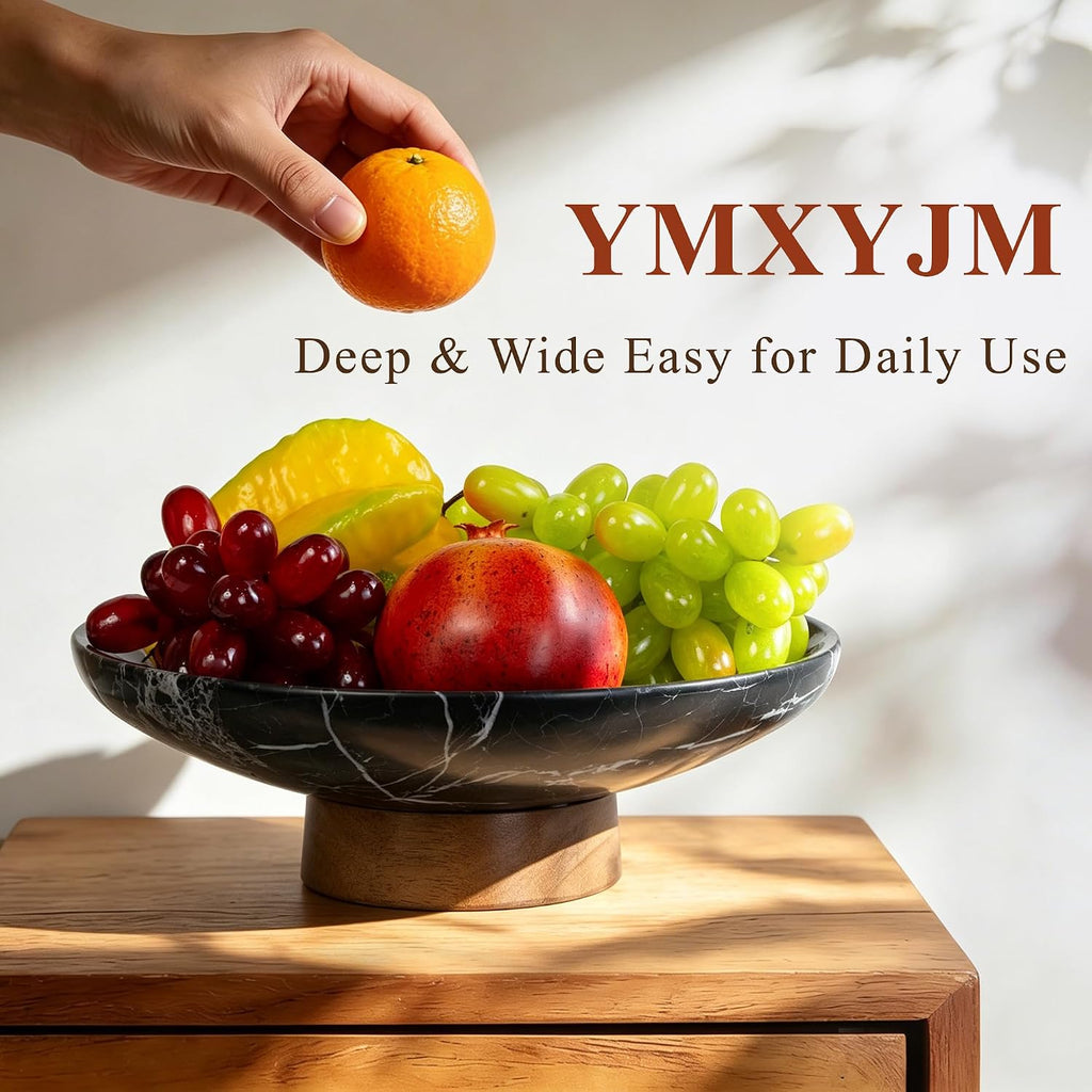 Marble Decorative Fruit Bowl Decor Entryway Pedestal Bowl - Black | 11" Handcrafted Natural Stone Dining Table