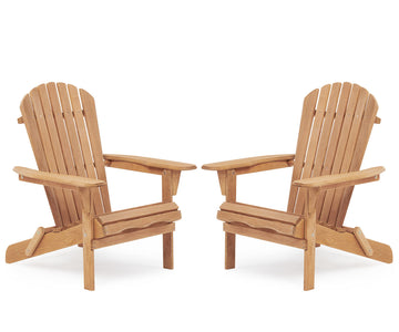 Outdoor Folding Adirondack Chair Set of 2, Wooden Patio Chairs, Light Brown