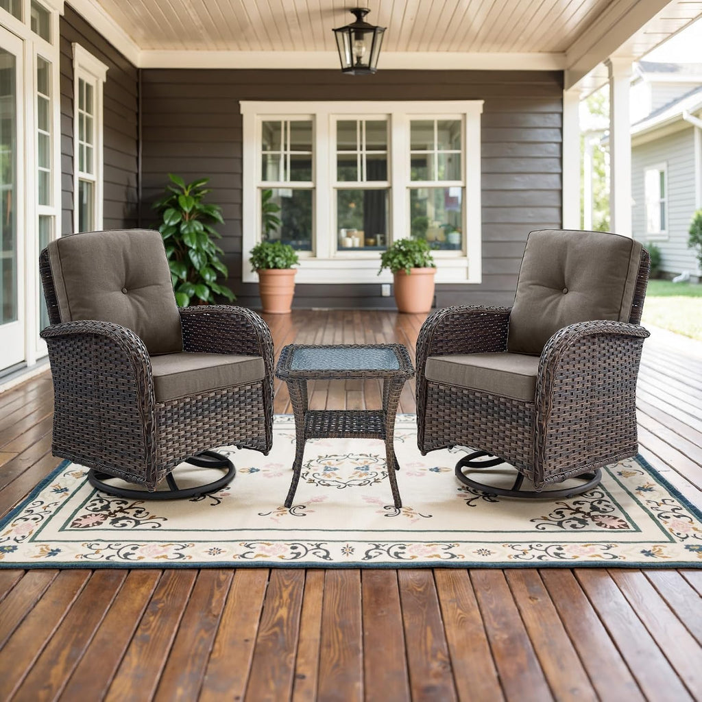 Patio Wicker Chairs Swivel Rocker - Outdoor Swivel Rocking Chairs Set of 2 with Rattan Side Table, Patio Swivel