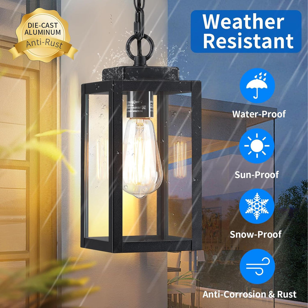 Outdoor Pendant Lights for Porch, 11'' Outdoor Hanging Lantern Lights Modern Outside Chandelier