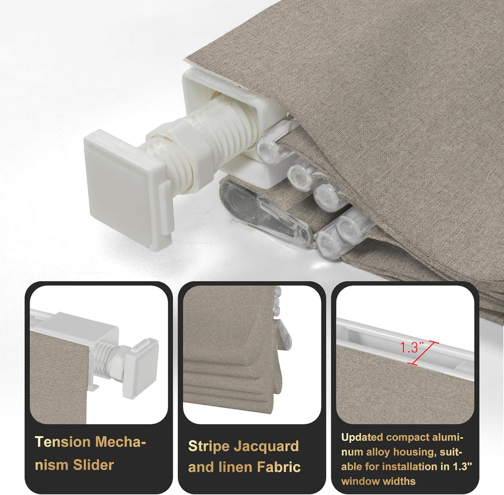 No Tool No Drill Blackout Roman Shades for Windows,Linen Roman Blinds,Room Darkening Shades, Pull Down Window Shades