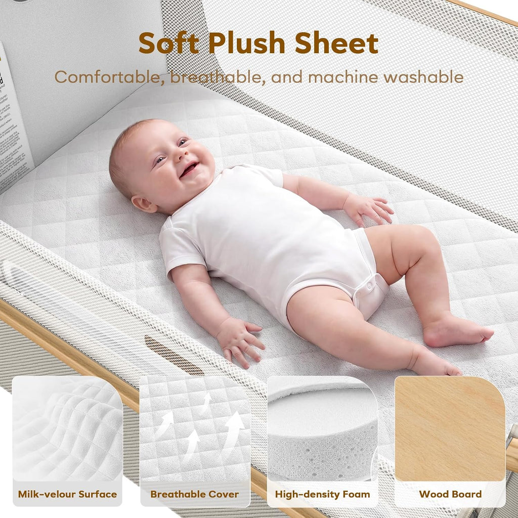 Bassinet Bedside Sleeper, 3-in-1 Foldable Bassinet for Newborns, One-Click Portable Baby Crib with Mesh Sides