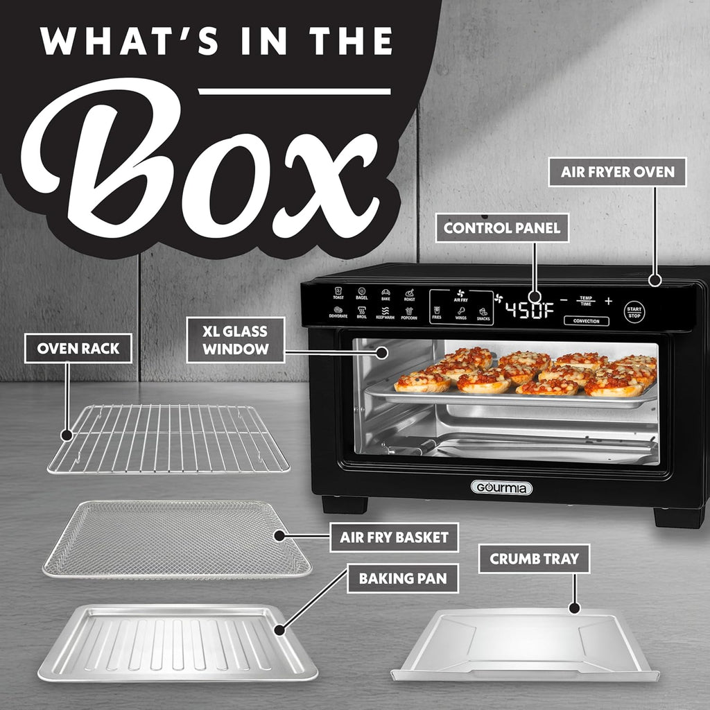 Toaster Oven Digital Air Fryer - Convection Mode with 4 Slice Capacity, 3 Rack Positions, 12 Presets, Toast, Bagel