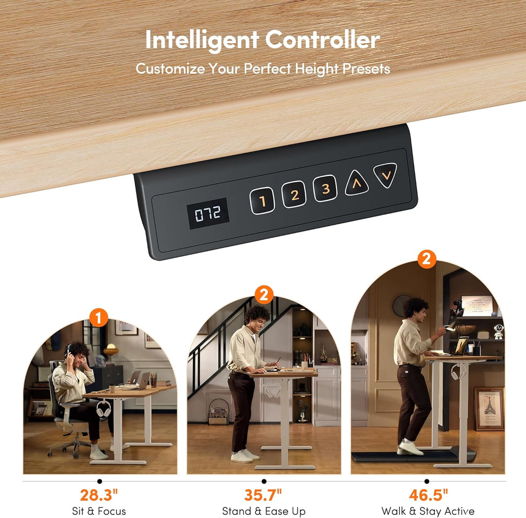 Standing Desk, 48 × 24 Inches Electric Height Adjustable, Sit and Stand Up, Computer Office Desk with Splice Board