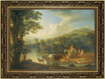 Vintage Framed Pastoral Scene Wall Art Canvas Print Oil Paintings Reproduction World Classics Middle Ages Painting