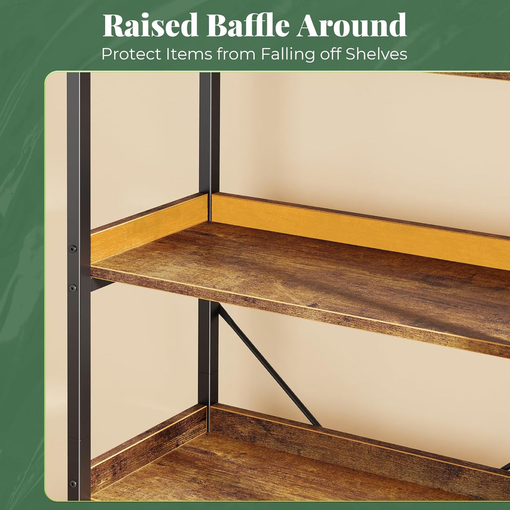 5 Tier Bookshelf, Display Bookshelf with 10 Open Shelves and Raised Baffle