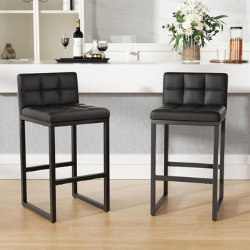 24" Bar Stools Set of 2, Modern Faux Leather Counter Height Bar Stools with Low Back and Footrest, Sturdy Thickened