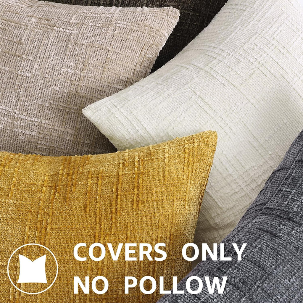Summer Cream White Chenille Throw Pillow Covers 18x18 Set of 2 Textured Cozy Slubby Couch Pillow Covers Modern