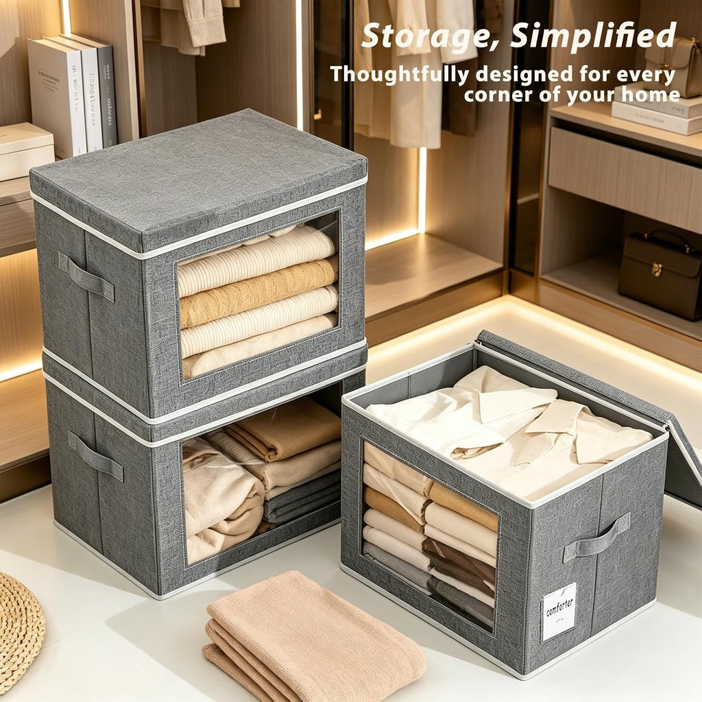 Fabric Storage Bins with Lids, Foldable Decorative Storage Box | Large Storage Cubes with Lids and Window for