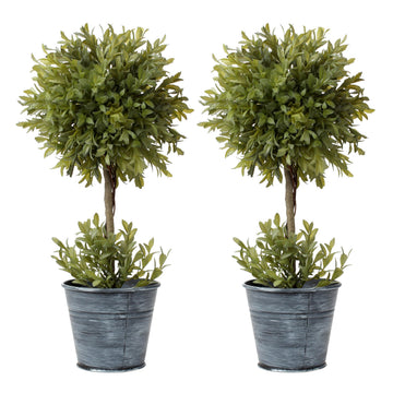 17 Inch Artificial Boxwood Topiary Tree Faux Topiary Trees Artificial Potted Shrubs with Galvanized Pot for