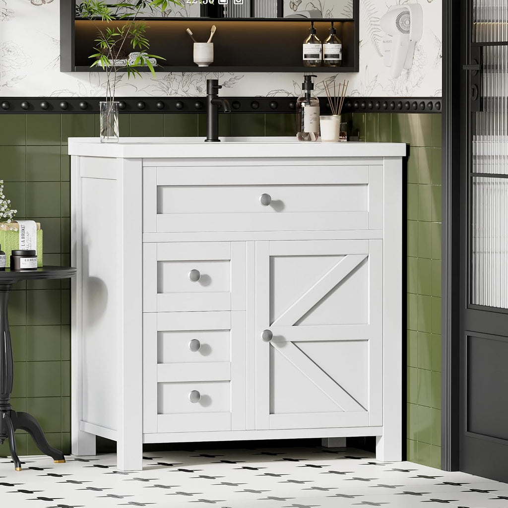 30'' Bathroom Vanity with Single Sink Combo, Freestanding Modern Bathroom Sink Cabinet
