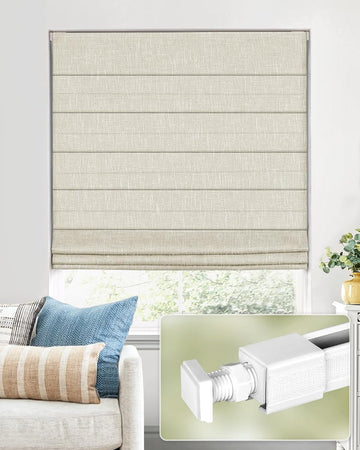 No Drill Cordless Roman Shades, Room Darkening, 26×64 in Beige