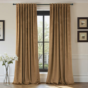 Velvet Curtains 84 Inch Length 2 Panels Set Gold Brown Light Blocking Thermal Insulated Room Darkening Window Drapes