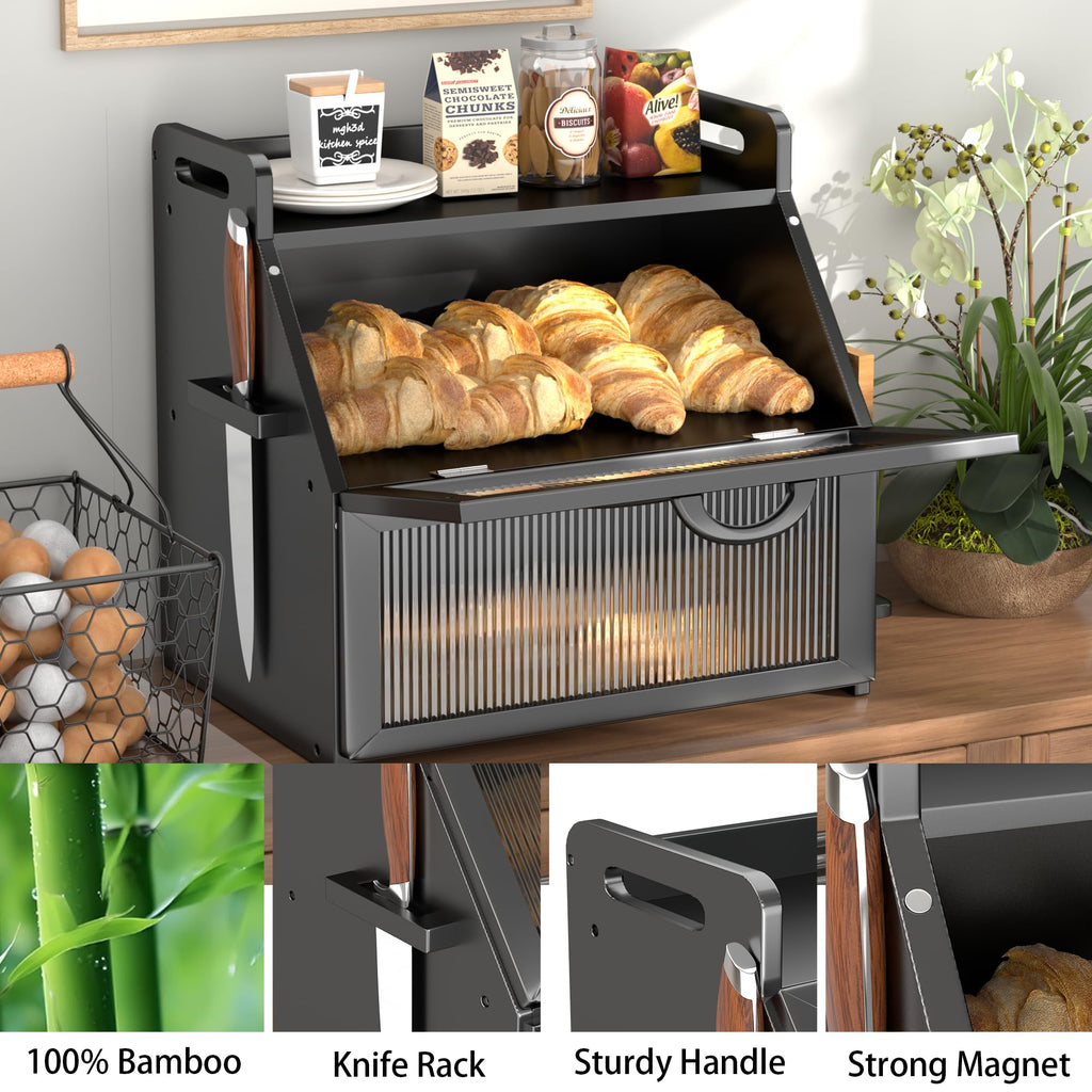 Countertop, Large Bread Storage Container made Bread, Wooden Farmhouse Breadbox Organizers, Double Layer Bread Bin