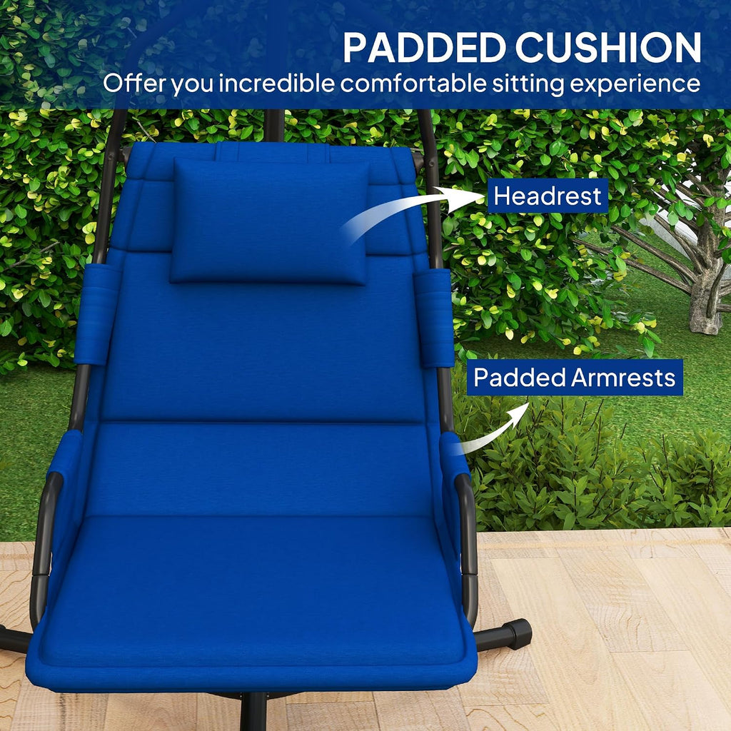 Hammock Chair with Stand, Oxford Fabric Cushion, Chain, Dark Blue | Hammock Swing, Oxford Fabric Cushion, Hanging