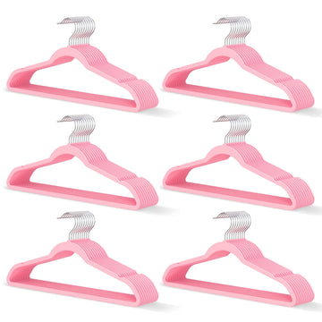 New Premium Velvet Hangers 60 Pack, Non Slip Clothes Hangers, Pink