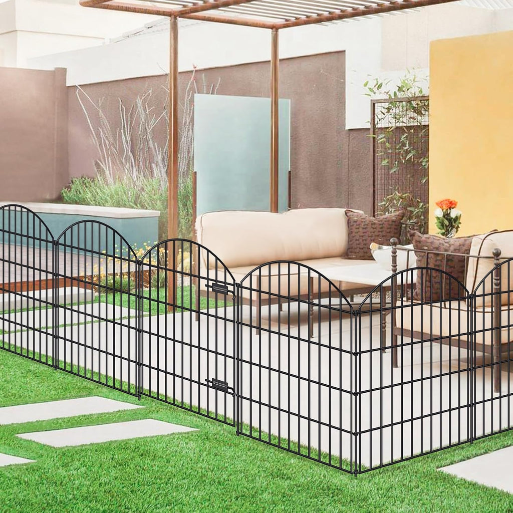 Metal Garden Fence with Gate 36in (H) x 23.3ft (L), 1 Gate+ 9 Panels Dog Fence Border Fence Animal Barrier, No Dig