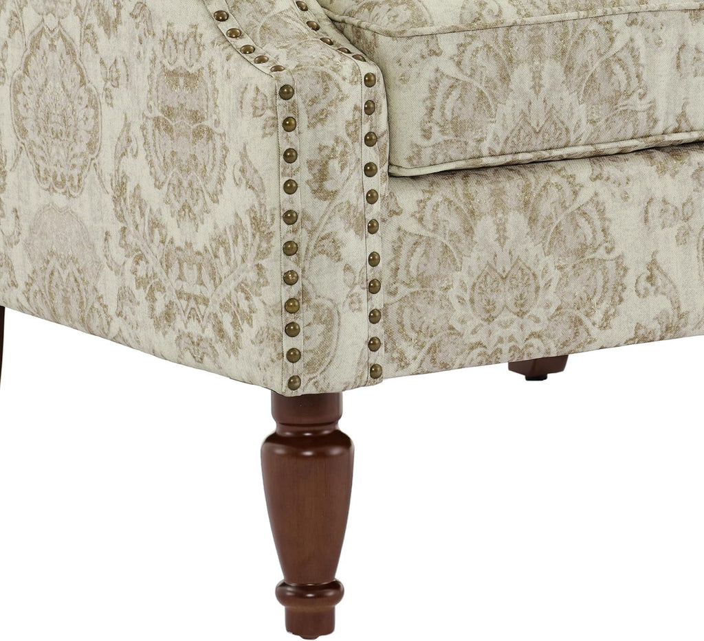Floral Wingback Accent Chair, Fabric Upholstered High Back Armchair | Printed Reading Seat with Wooden Legs &