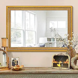 Vintage Gold Rectangular Wall Mirror, 41''X29'' Room, Entryway, Bathroom