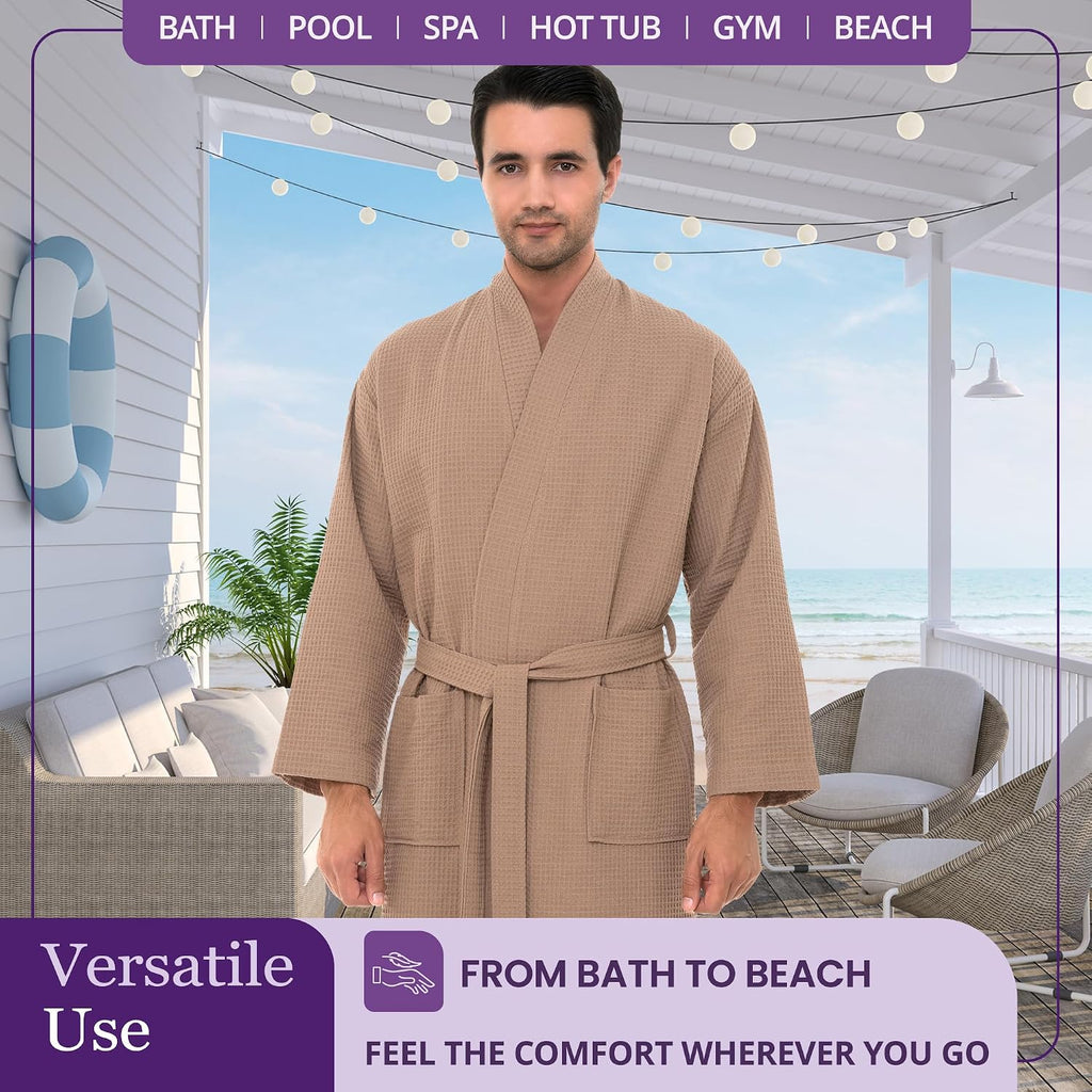 Mens Robe Waffle Spa Bathrobe Soft Shower Bath Robe for Men