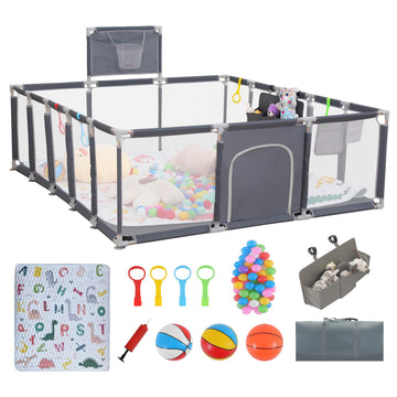 Playpen, 79"x71"Baby Playpen with Mat Indoor&Outdoor Playpen for Babies and Toddlers with Breathable Play Pen with