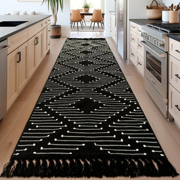 Boho Runner Rug 2x10 - Washable Long Hallway Rug with Tassels, Thin Woven Farmhouse Kitchen Runner R