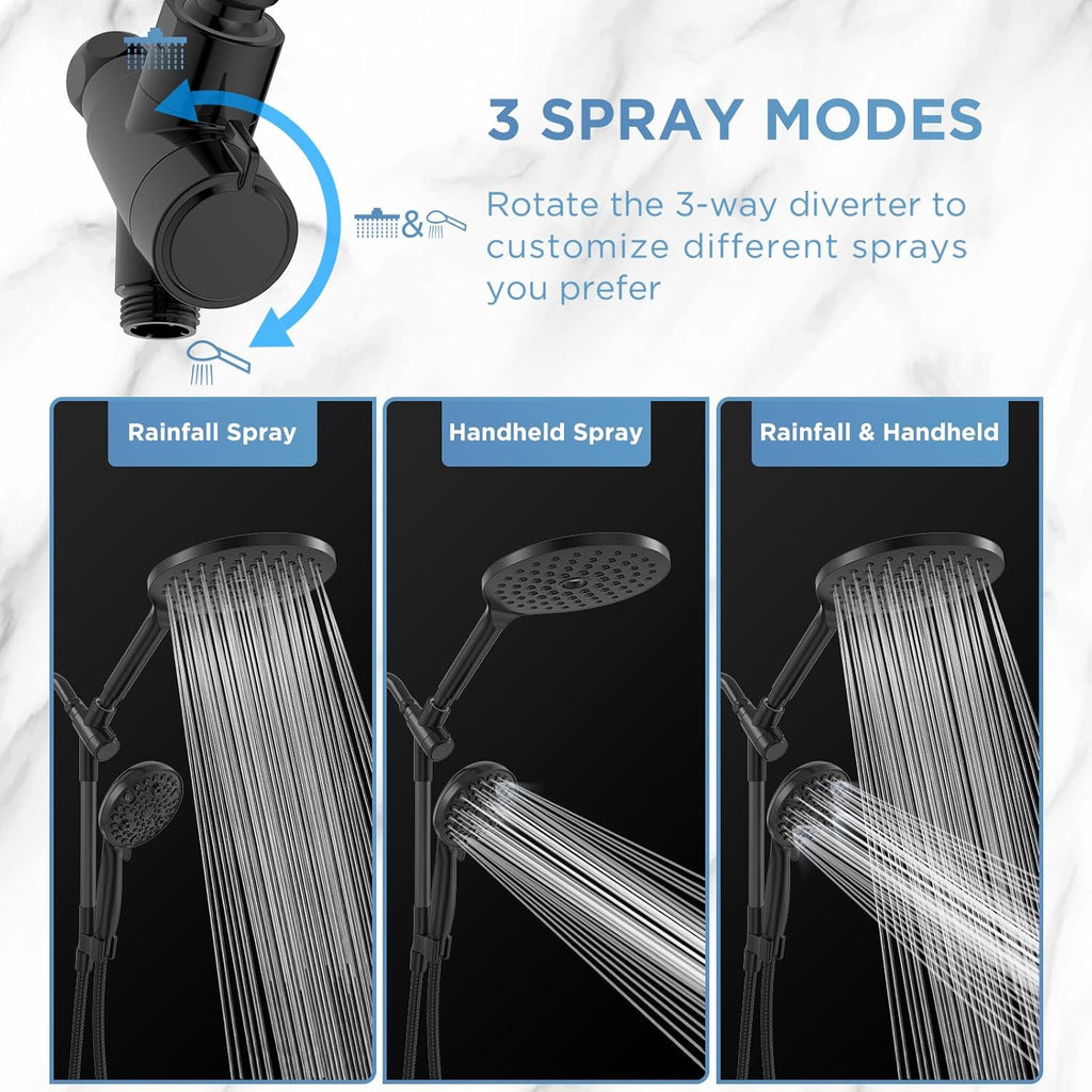 Dual Handheld Shower Head Combo, 2-in-1 Rain Shower Heads System 8 Inch Rainfall Shower Head and 10 Modes High