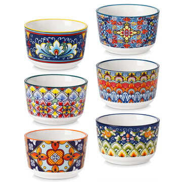 6 Oz Oven Safe Set of 6, Ceramic Baking Souffle Dishes